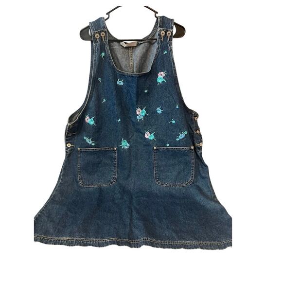 Vintage Dresses & Skirts - Vintage Denim Embroidered Floral Dress